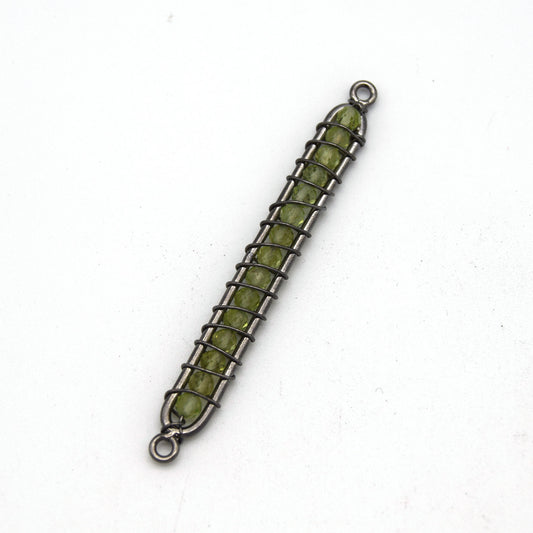 42mm x 4mm Gunmetal Wire Wrapped Pale Green Peridot Bead Inclosure Pendant/Connector