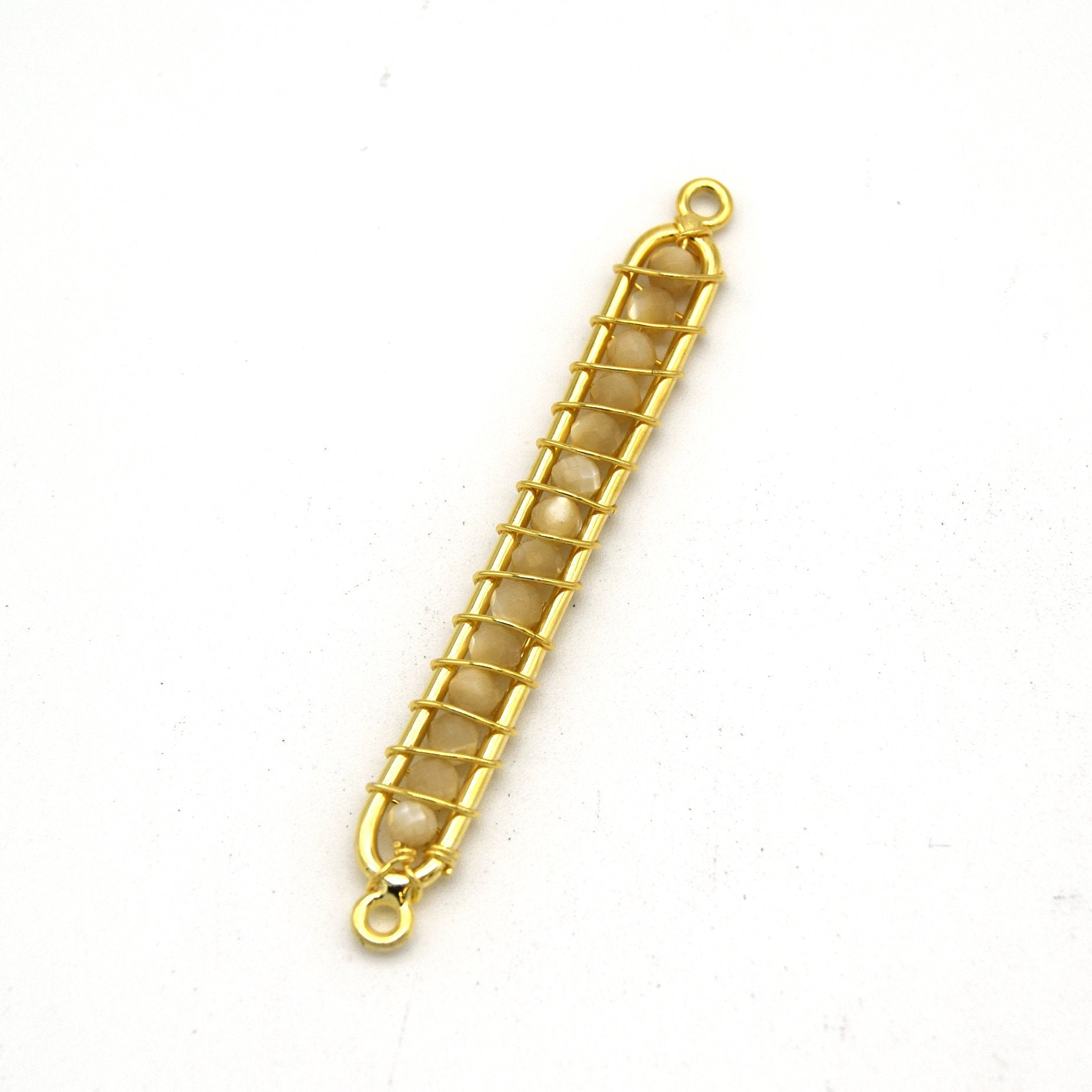 42mm x 4mm Gold Wire Wrapped Gray Moonstone Bead Inclosure Pendant/Connector