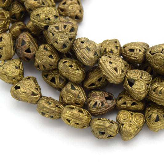 13mm x 13mm African Brass Articulated Triangle Shaped Beads - (Approx. 22" Strand, ~35 Beads)