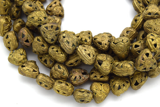 13mm x 13mm African Brass Articulated Triangle Shaped Beads - (Approx. 22" Strand, ~35 Beads)