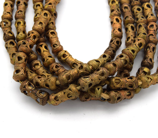 13mm x 30mm African Brass Articulated Tapered Tube Shaped Beads - (Approx. 26" Strand, ~20 Beads)