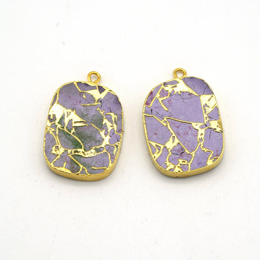 19mm x 25mm OOAK Matching Pair of Lavender Reconstituted Copper Turquoise & Gold Mosaic Bell Shaped Flat Pendants