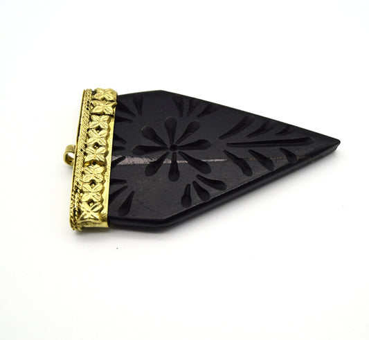 40mm x 70mm Carved Black Pointed Flat Arrow Shaped Natural Ox Bone Pendant with Gold Cap