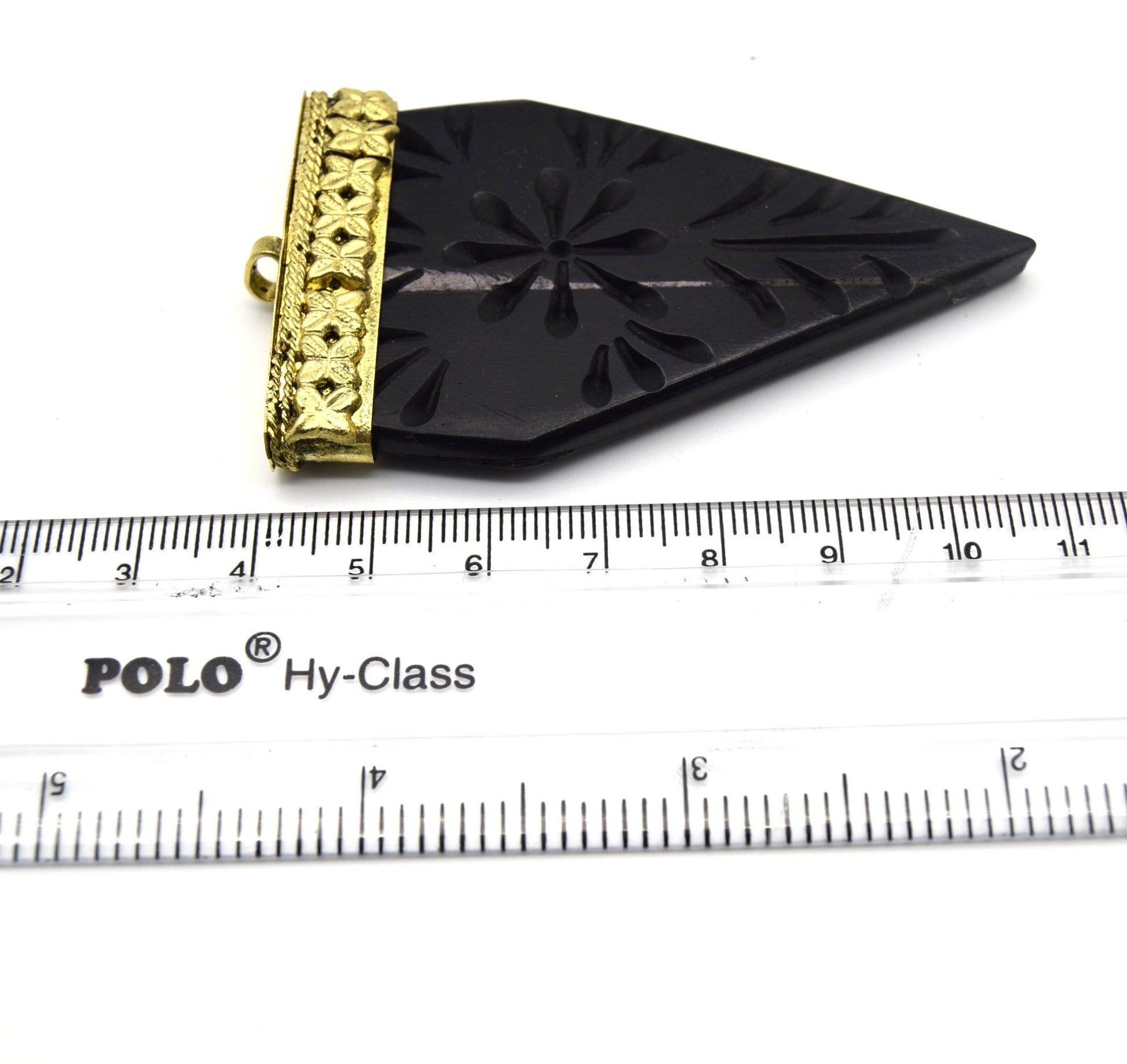 40mm x 70mm Carved Black Pointed Flat Arrow Shaped Natural Ox Bone Pendant with Gold Cap