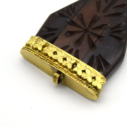 40mm x 70mm Carved Dark Brown Pointed Flat Arrow Shaped Natural Ox Bone Pendant with Gold Cap