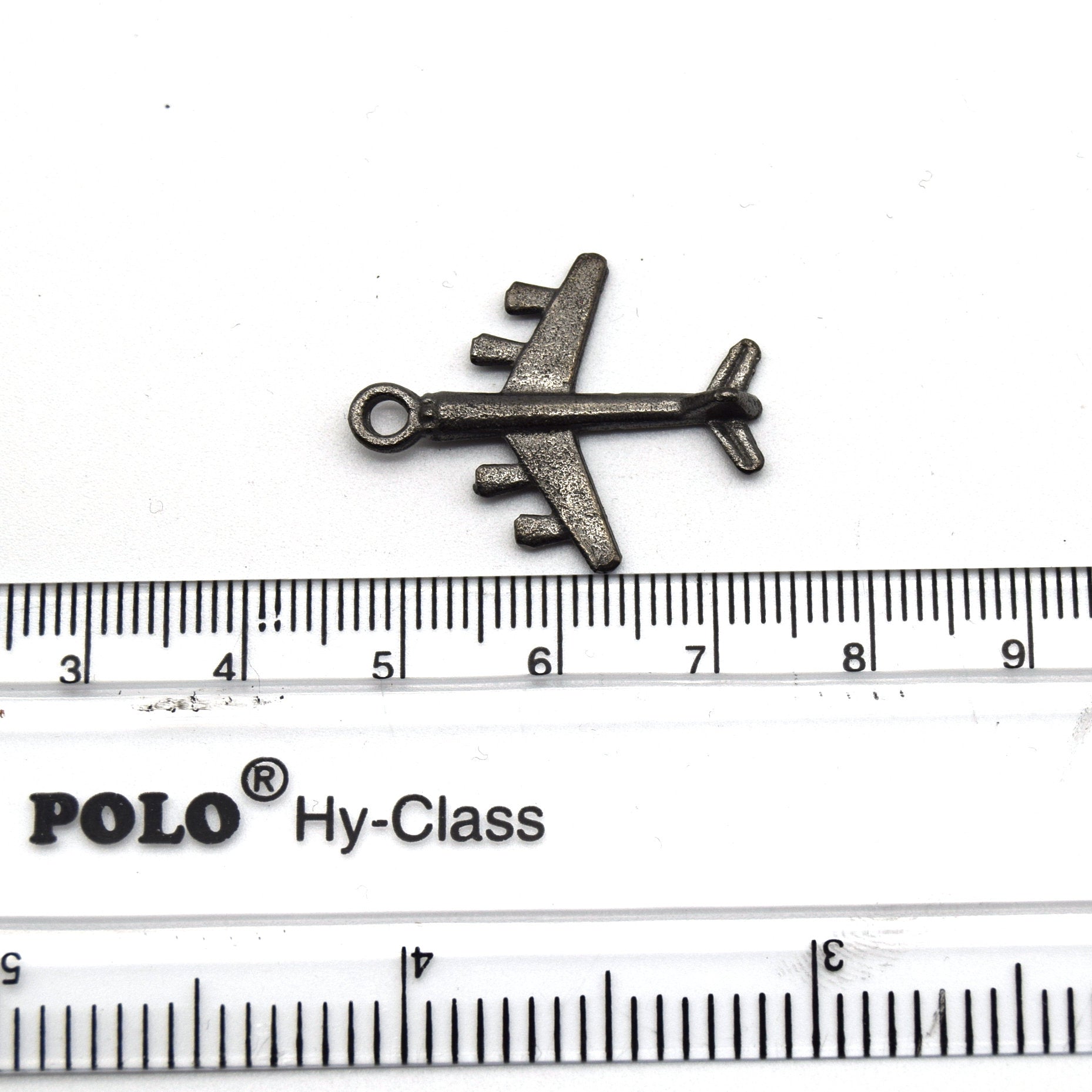 22mm x 27mm Gunmetal Plated Copper Vintage Airplane Pendant with One Ring - Sold Individually