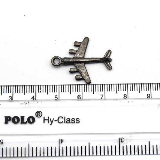 22mm x 27mm Gunmetal Plated Copper Vintage Airplane Pendant with One Ring - Sold Individually