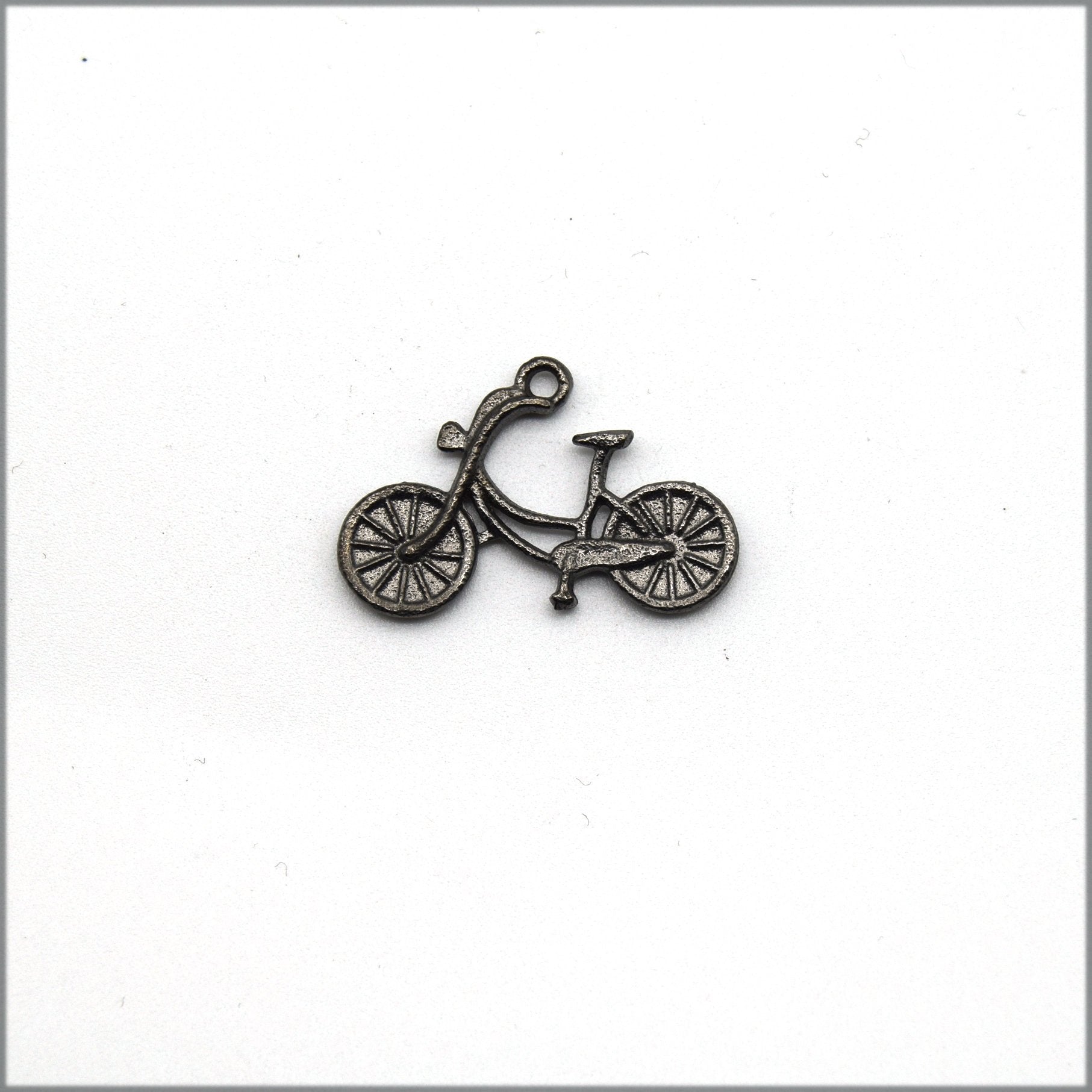 23mm x 30mm Gunmetal Plated Copper Bicycle Charm/Pendant with One Ring - Sold Individually