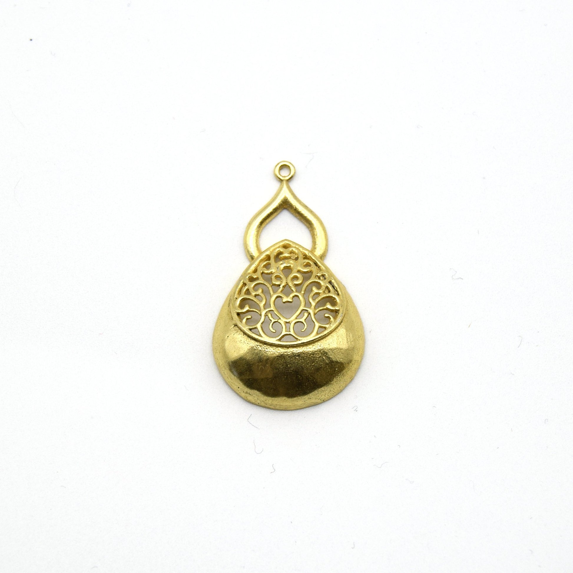 24mm x 30mm Gold Plated Symmetrical Cut-Out Domed Pear/Teardrop Shaped Pendant - Sold Individually