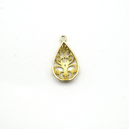 Gemstone bezel | 13mm x 22mm Gold Plated Symmetrical Cut Out Domed Teardrop Shaped Charm Pendant - Sold Individually