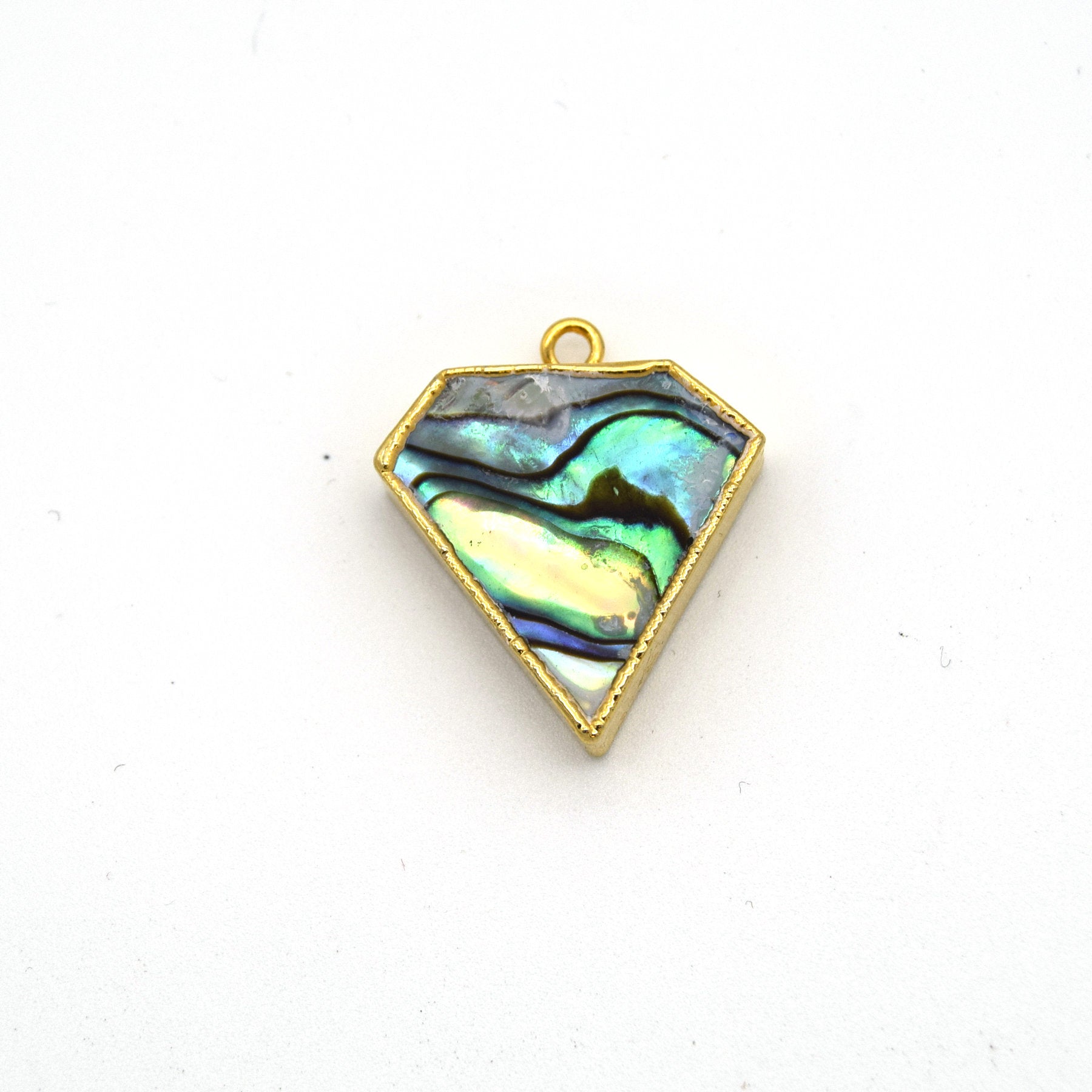 20mm x 20mm Gold Plated Natural Iridescent Rainbow Abalone Flat Shield Shaped Pendant