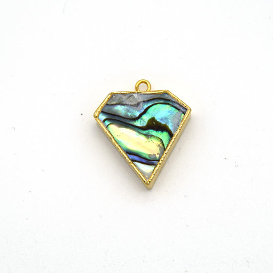 20mm x 20mm Gold Plated Natural Iridescent Rainbow Abalone Flat Shield Shaped Pendant