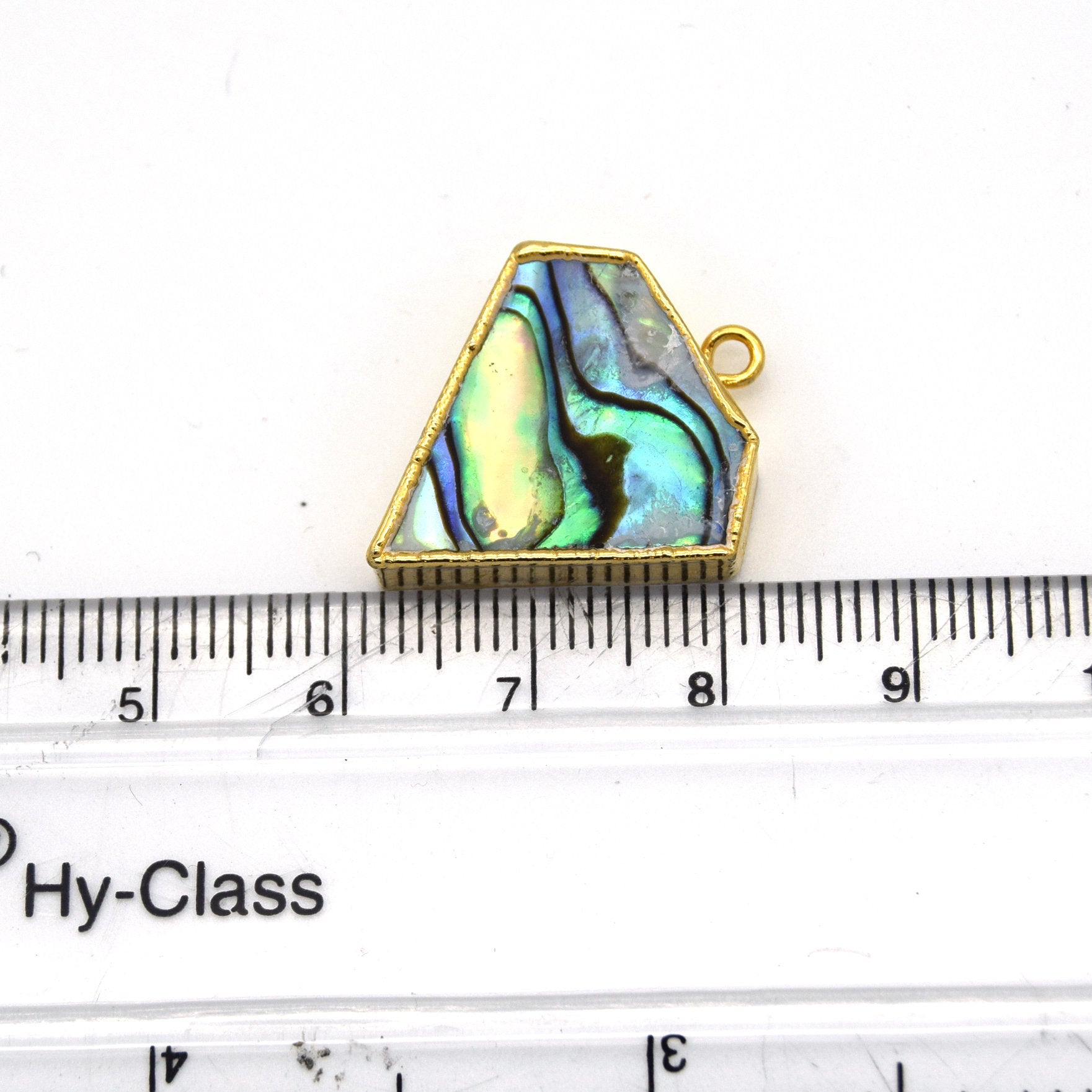 20mm x 20mm Gold Plated Natural Iridescent Rainbow Abalone Flat Shield Shaped Pendant