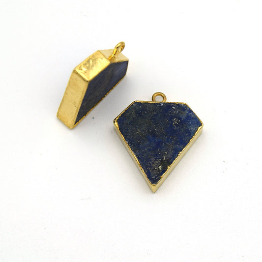 Blue Lapis Lazuli Bezel | 20mm x 20mm Gold Plated Natural Mixed Flat Shield Shaped Pendant