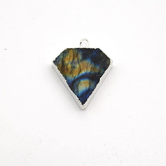 Blue Green Labradorite Bezel | 20mm x 20mm Silver Plated Natural Mixed Flat Shield Shaped Pendant