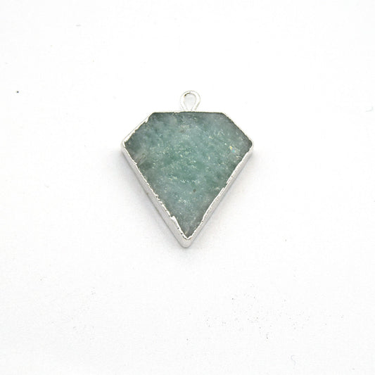 Pale Green Amazonite Bezel | 20mm x 20mm Silver Plated Natural Flat Shield Shaped Pendant - Sold Individually