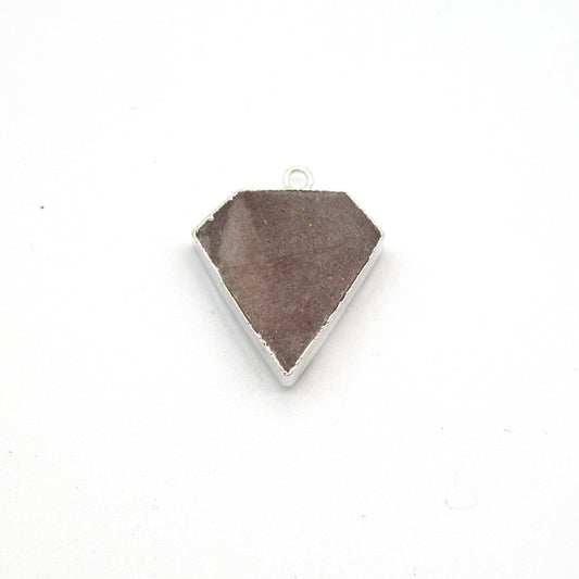 Peach Moonstone Bezel | 20mm x 20mm Silver Plated Natural Flat Shield Shaped Pendant - Sold Individually