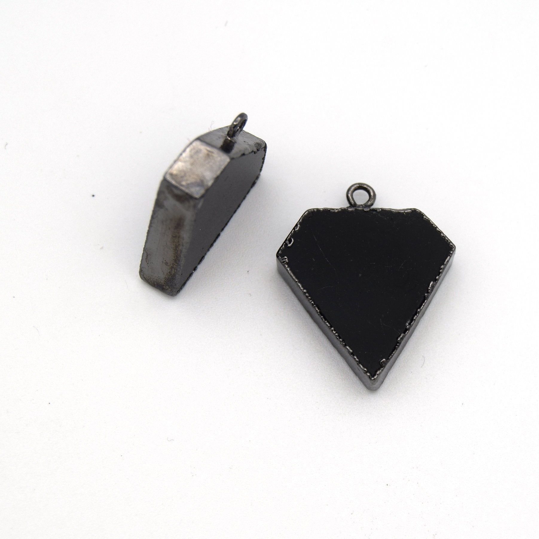 20mm x 20mm Gunmetal Plated Natural Black Onyx Flat Shield Shaped Pendant - Sold Individually