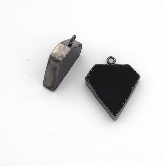20mm x 20mm Gunmetal Plated Natural Black Onyx Flat Shield Shaped Pendant - Sold Individually