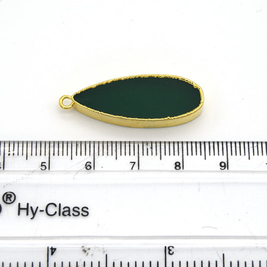 Green Jade Bezel | 11mm x 30mm Gold Plated Natural Long Teardrop Shaped Flat Pendant - Sold Individually
