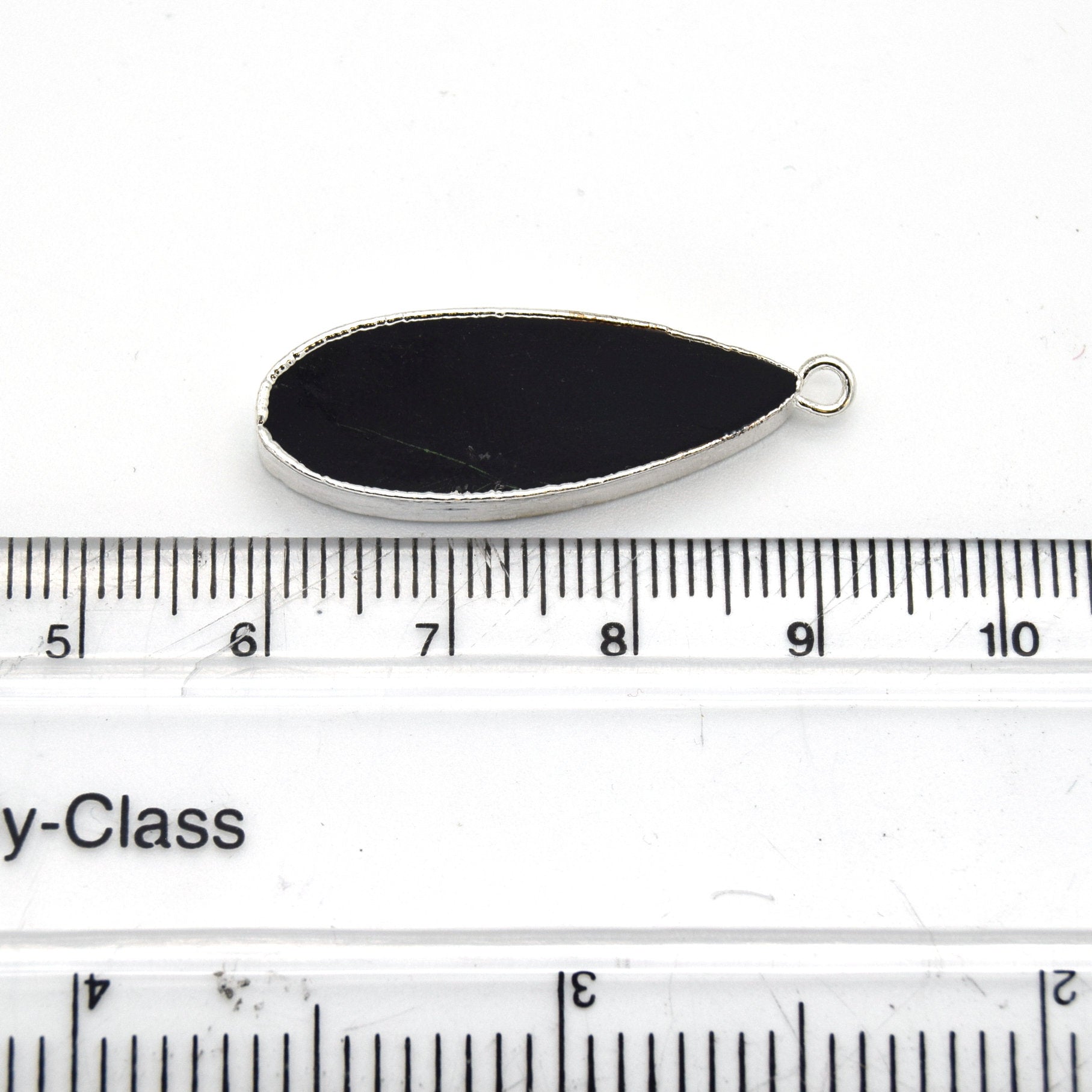 11mm x 30mm Silver Plated Natural Black Onyx Long Teardrop Shaped Flat Pendant - Sold Individually