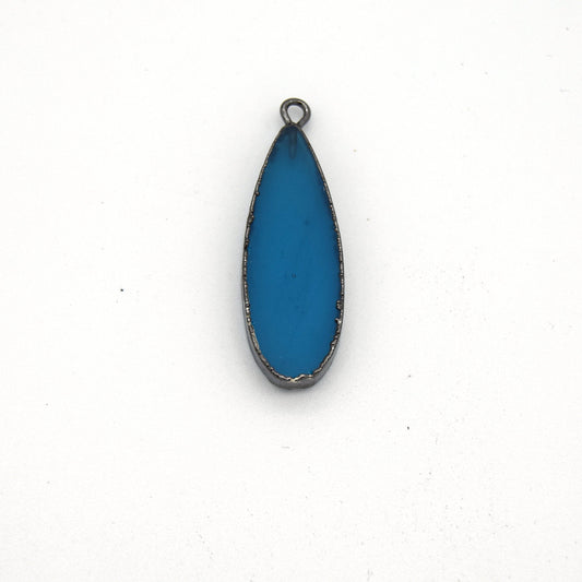 Blue Agate Bezel | 11mm x 30mm Gunmetal Plated Natural Semi Transparent Long Teardrop Shaped Flat Pendant