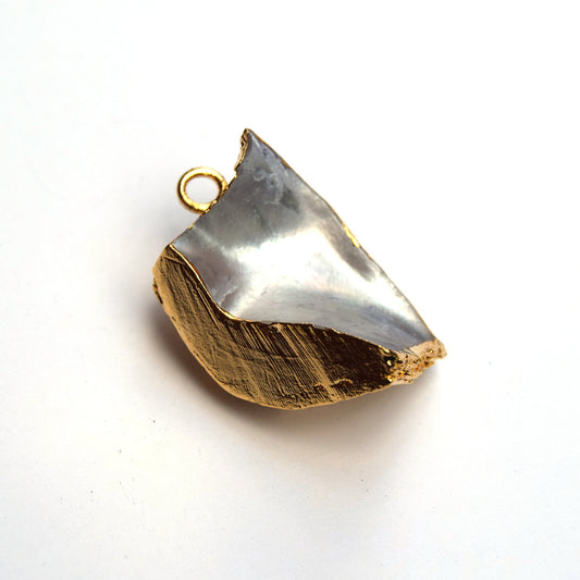 22mm x 30mm OOAK Gold Electroplated Mother of Pearl Freeform Shaped Focal Pendant