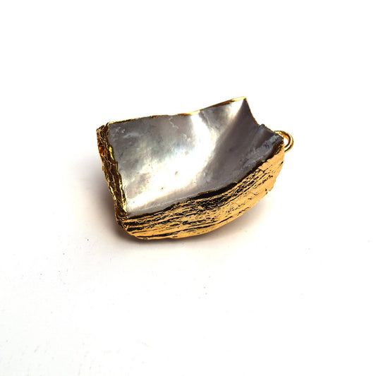 22mm x 30mm OOAK Gold Electroplated Mother of Pearl Freeform Shaped Focal Pendant