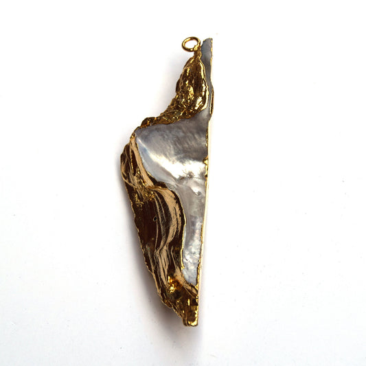 22mm x 82mm OOAK Gold Electroplated Mother of Pearl Freeform Shaped Focal Pendant