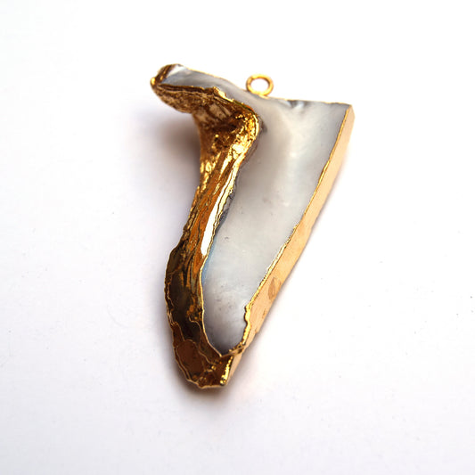 38mm x 68mm OOAK Gold Electroplated Mother of Pearl Freeform Shaped Focal Pendant