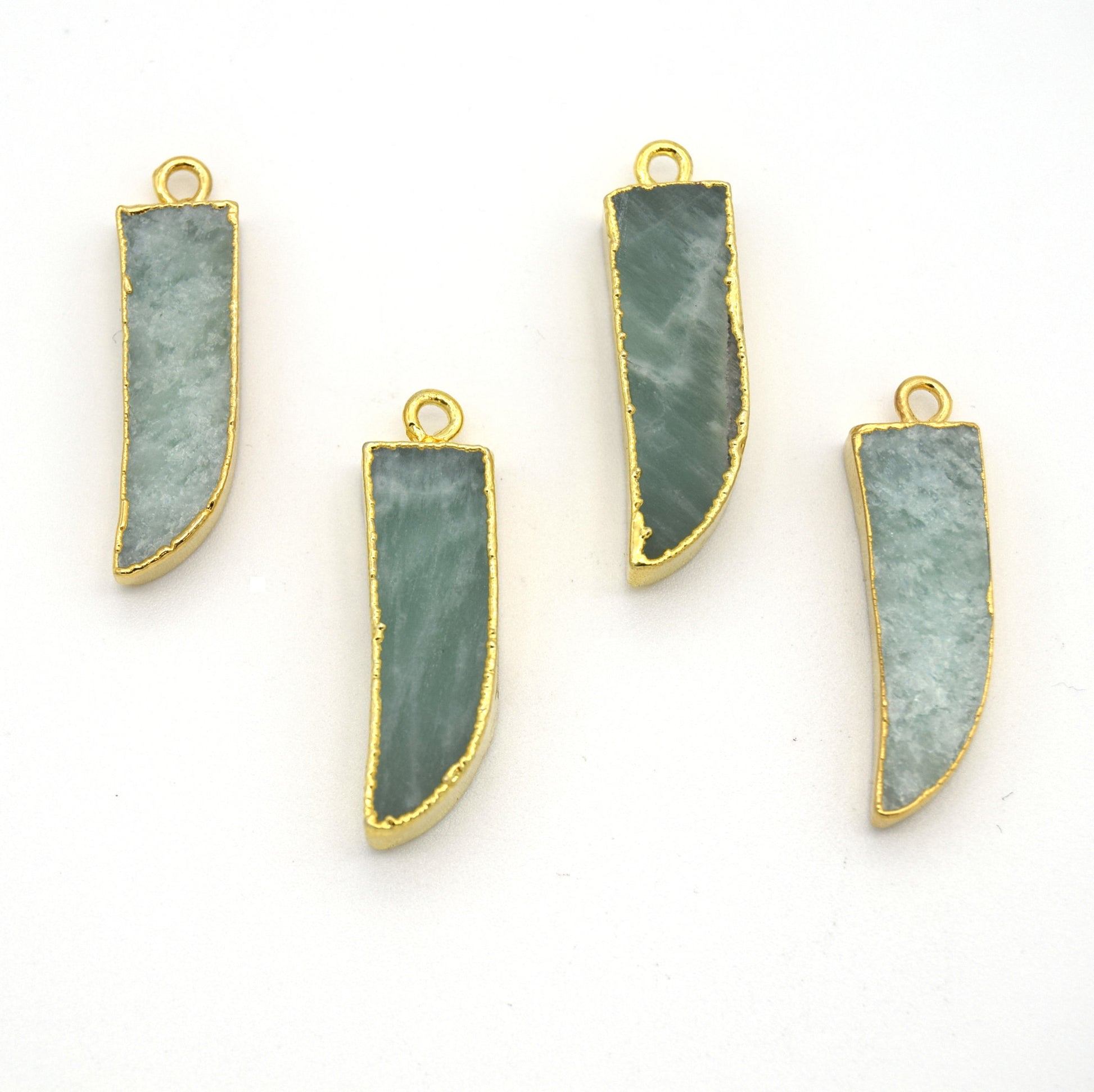 7mm x 22mm Gold Plated Tusk/Fang/Horn Shaped Natural Pale Blue/Green Amazonite Pendant