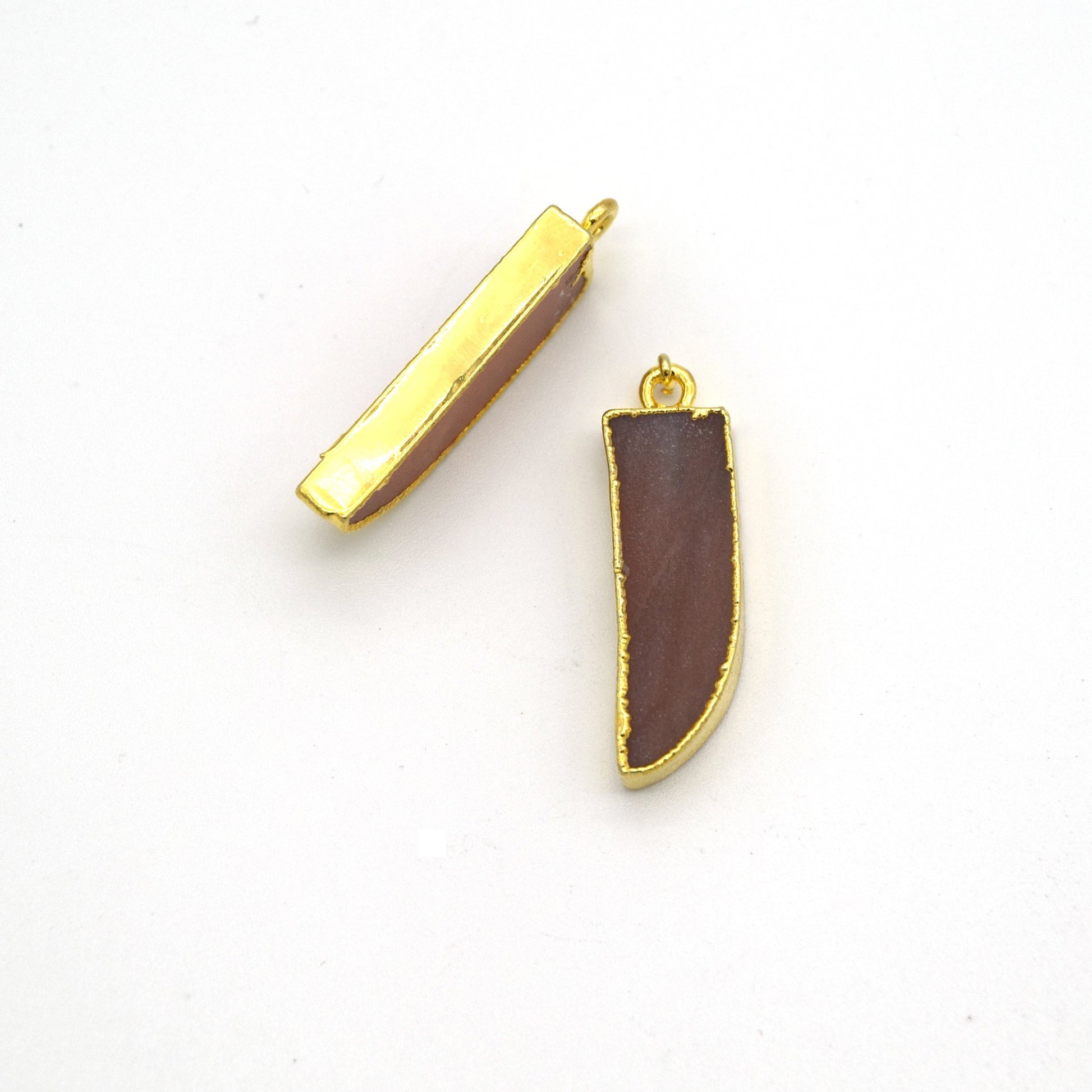 7mm x 22mm Gold Plated Tusk/Fang/Horn Shaped Natural Peach Moonstone Pendant - Sold Individually