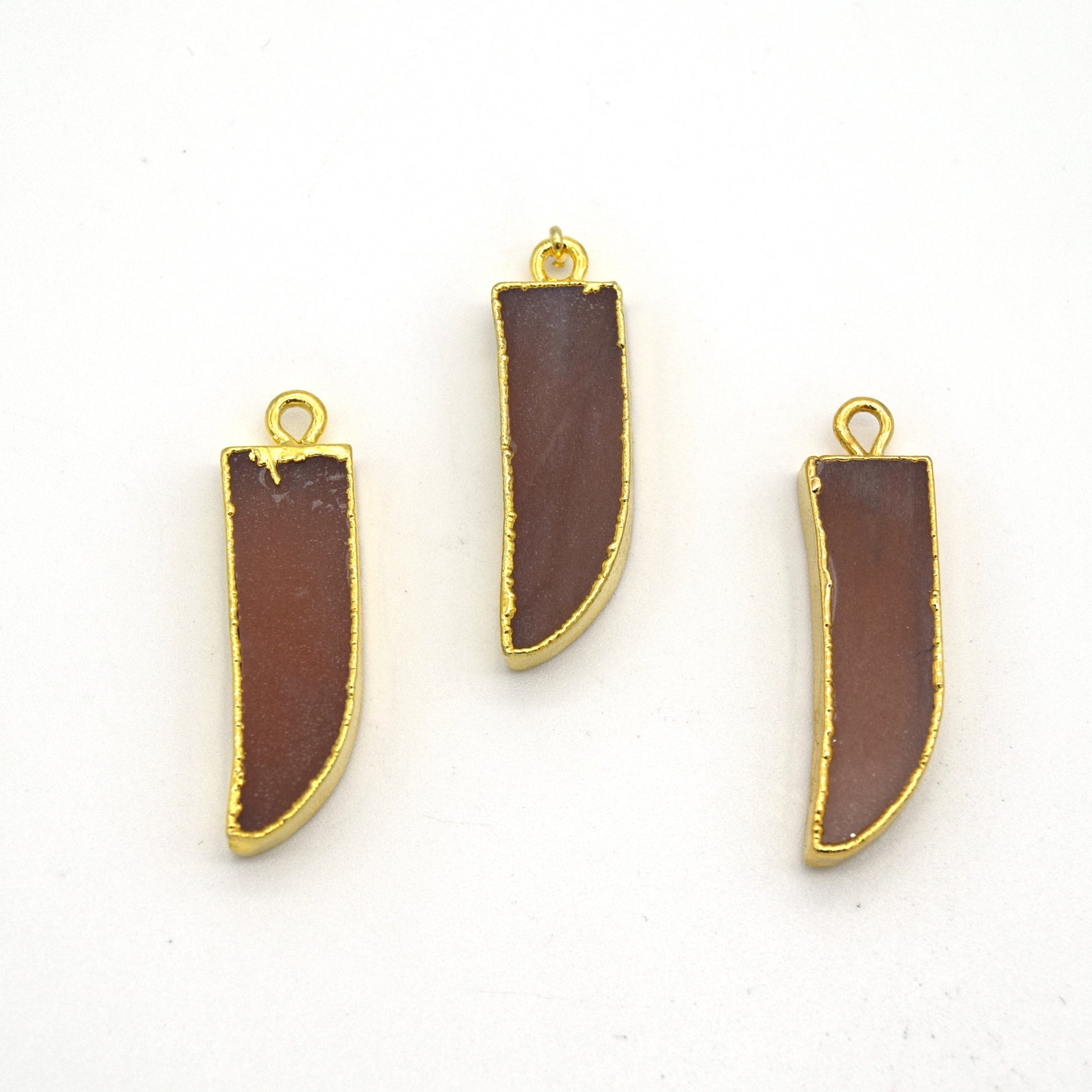 7mm x 22mm Gold Plated Tusk/Fang/Horn Shaped Natural Peach Moonstone Pendant - Sold Individually