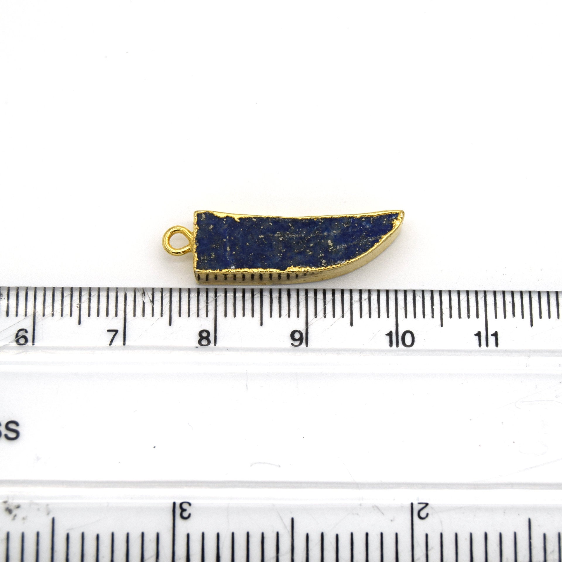 7mm x 22mm Gold Plated Tusk/Fang/Horn Shaped Natural Mixed Blue/Green Lapis Lazuli Pendant