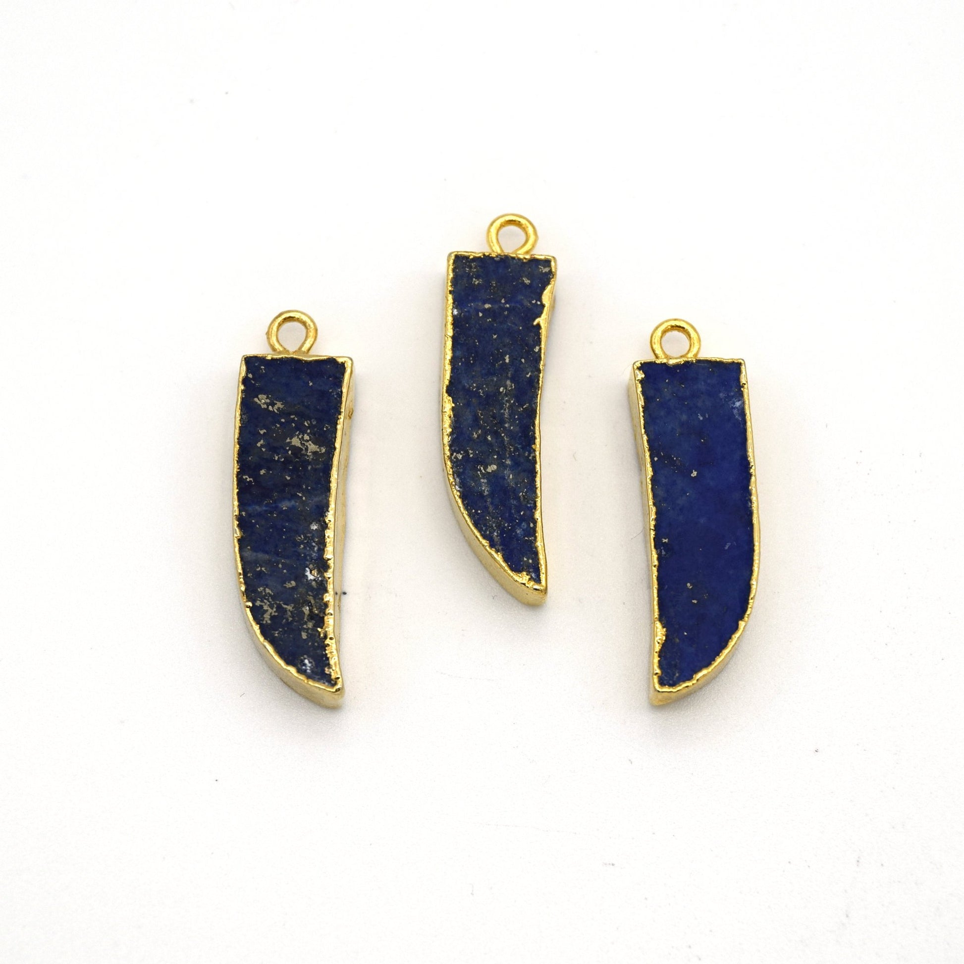 7mm x 22mm Gold Plated Tusk/Fang/Horn Shaped Natural Mixed Blue/Green Lapis Lazuli Pendant