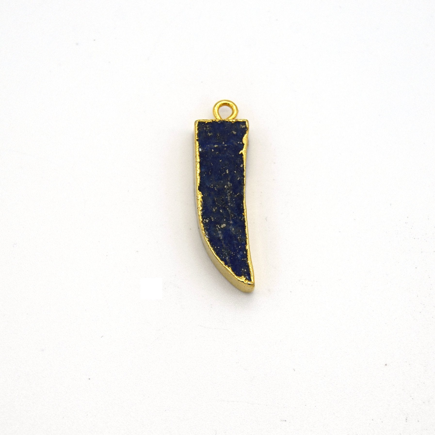 7mm x 22mm Gold Plated Tusk/Fang/Horn Shaped Natural Mixed Blue/Green Lapis Lazuli Pendant