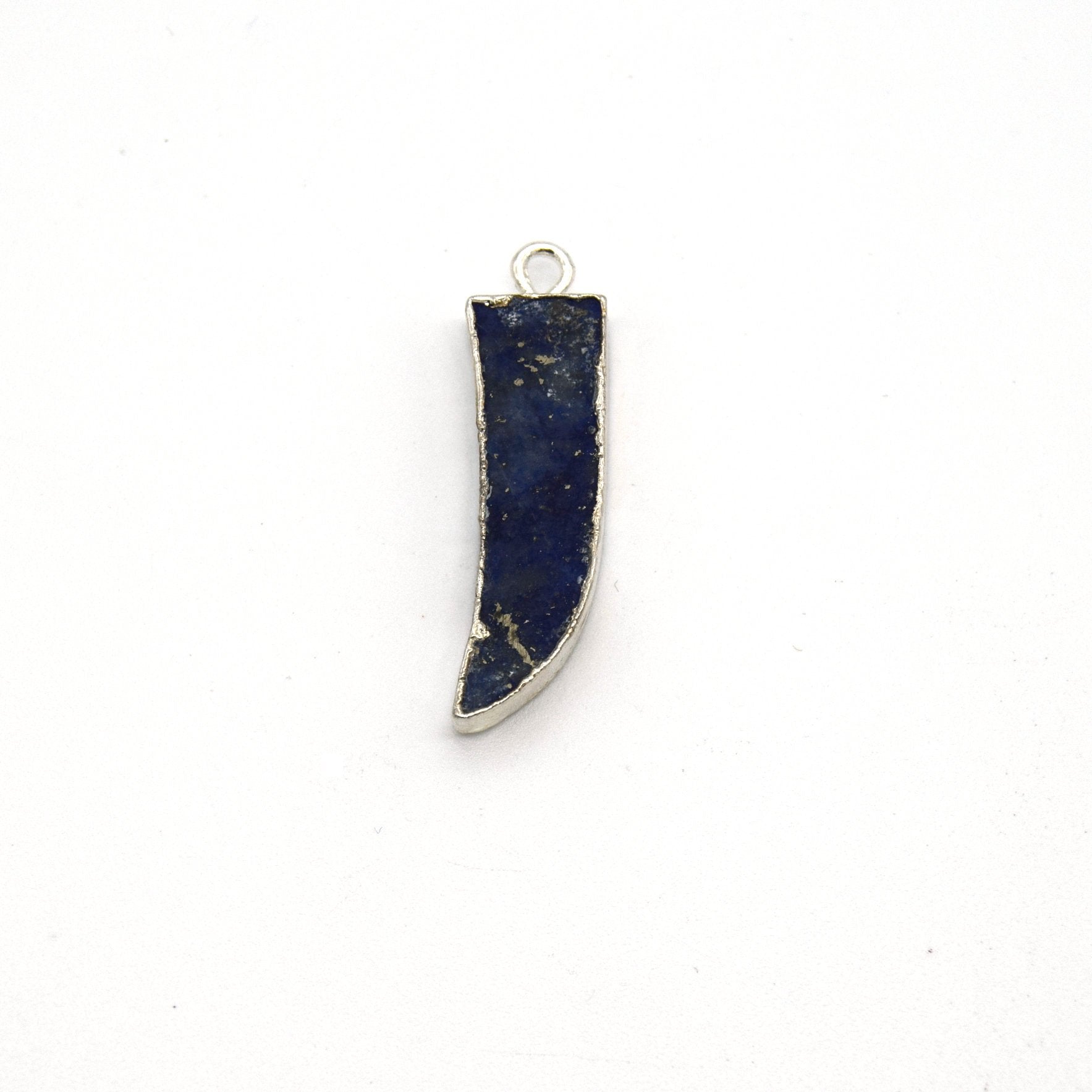 7mm x 22mm Silver Plated Tusk/Fang/Horn Shaped Natural Mixed Blue/Green Lapis Lazuli Pendant