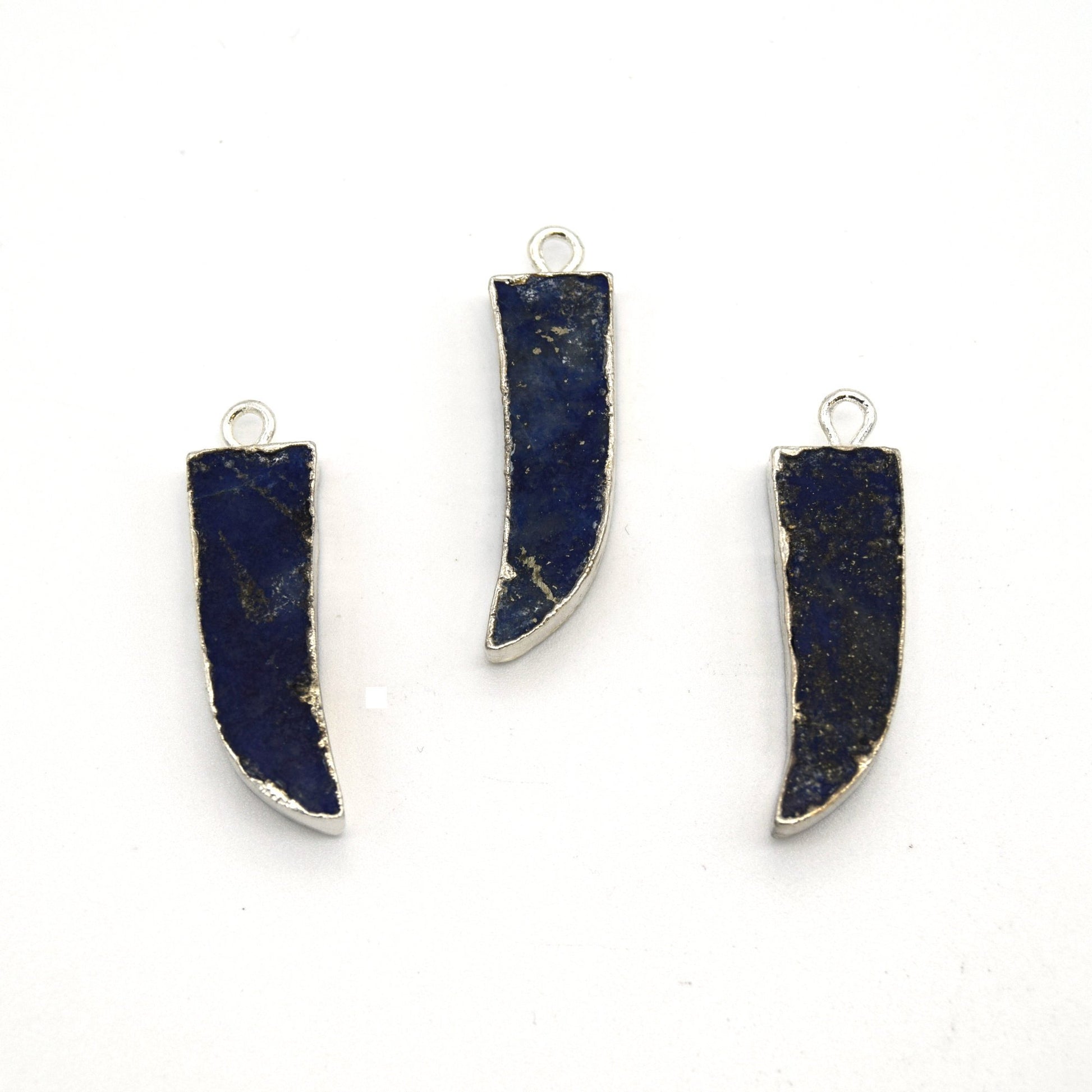 7mm x 22mm Silver Plated Tusk/Fang/Horn Shaped Natural Mixed Blue/Green Lapis Lazuli Pendant