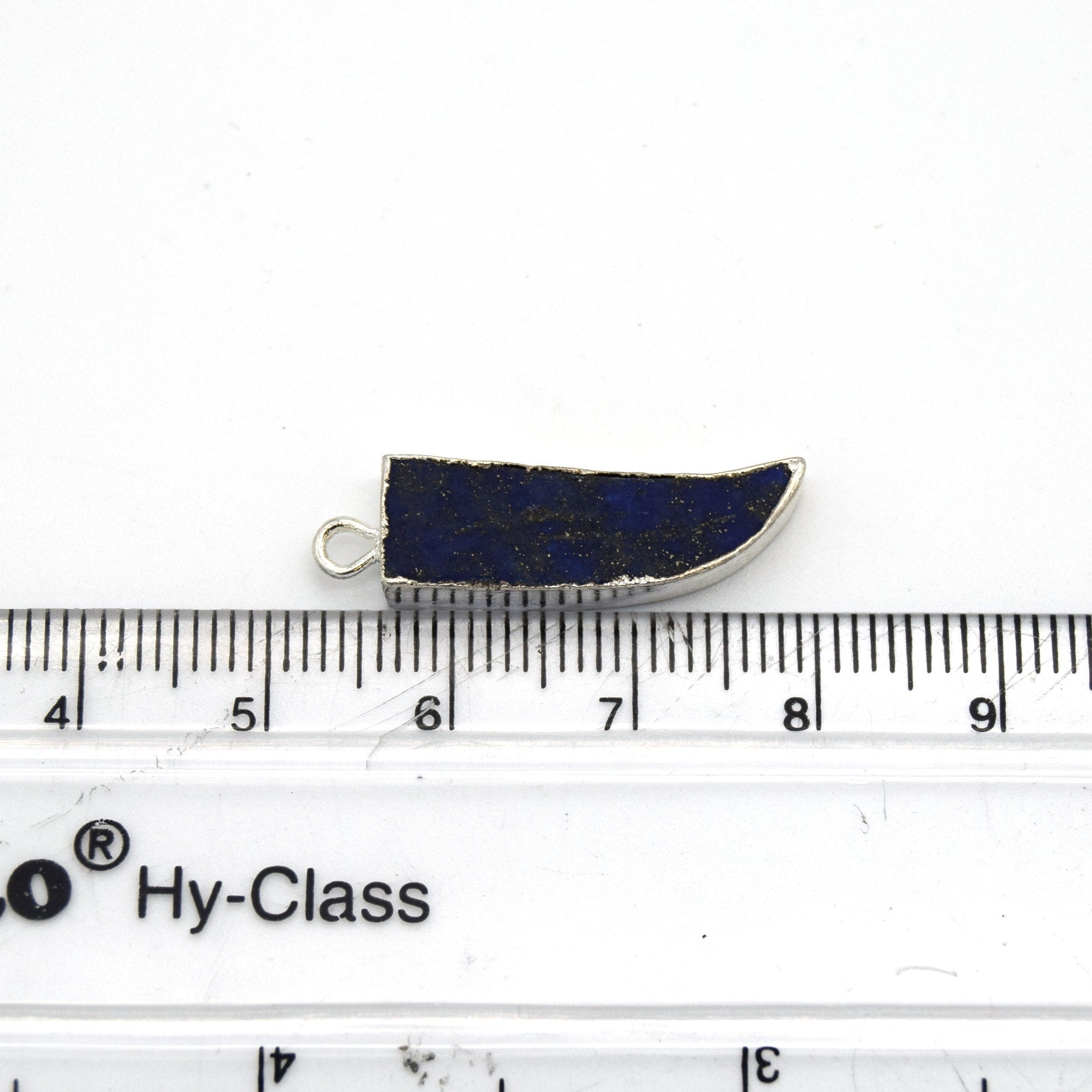 7mm x 22mm Silver Plated Tusk/Fang/Horn Shaped Natural Mixed Blue/Green Lapis Lazuli Pendant