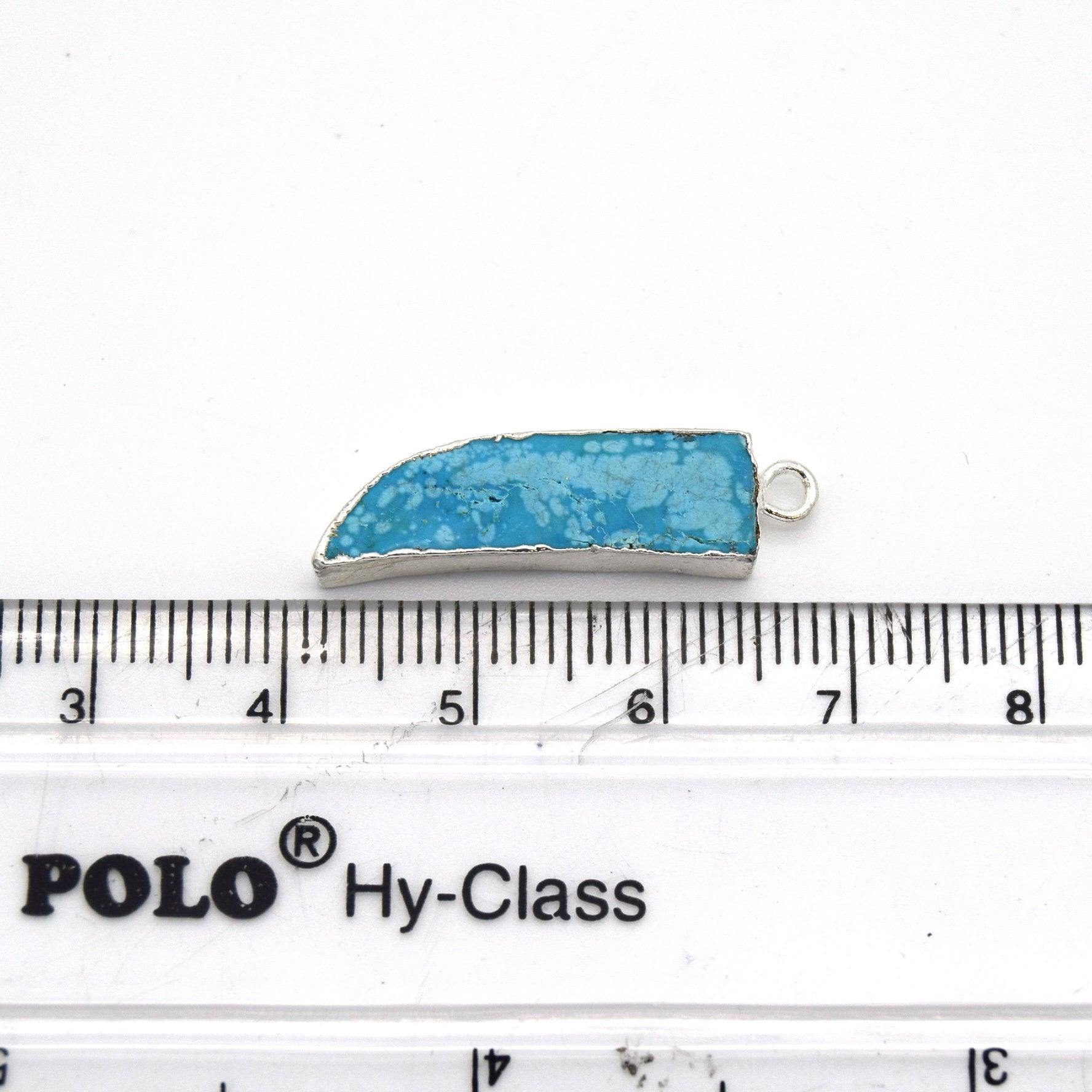 7mm x 22mm Silver Plated Tusk/Fang/Horn Shaped Natural Reconstituted Turquoise Pendant