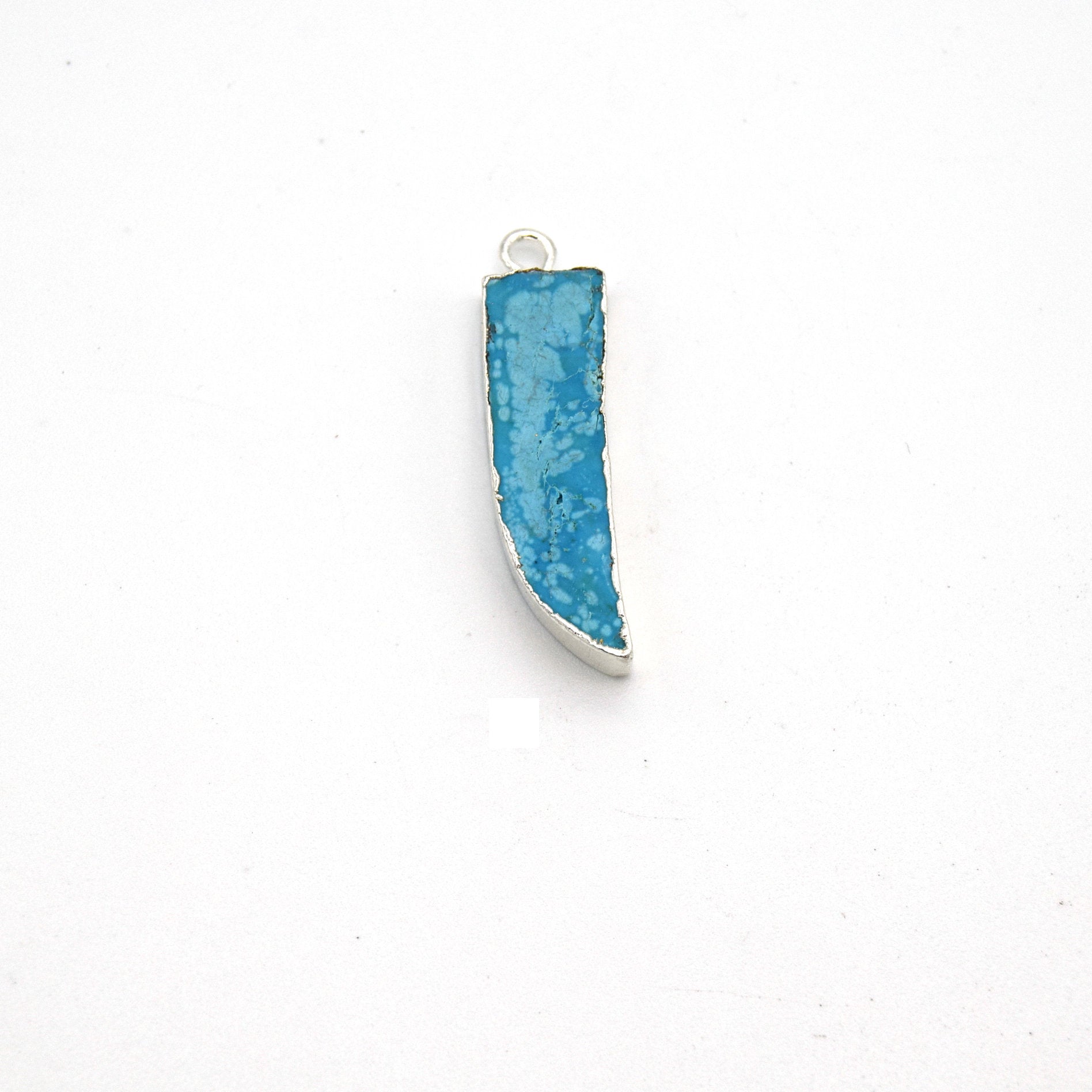 7mm x 22mm Silver Plated Tusk/Fang/Horn Shaped Natural Reconstituted Turquoise Pendant
