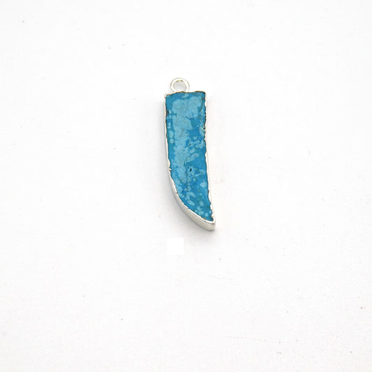 7mm x 22mm Silver Plated Tusk/Fang/Horn Shaped Natural Reconstituted Turquoise Pendant
