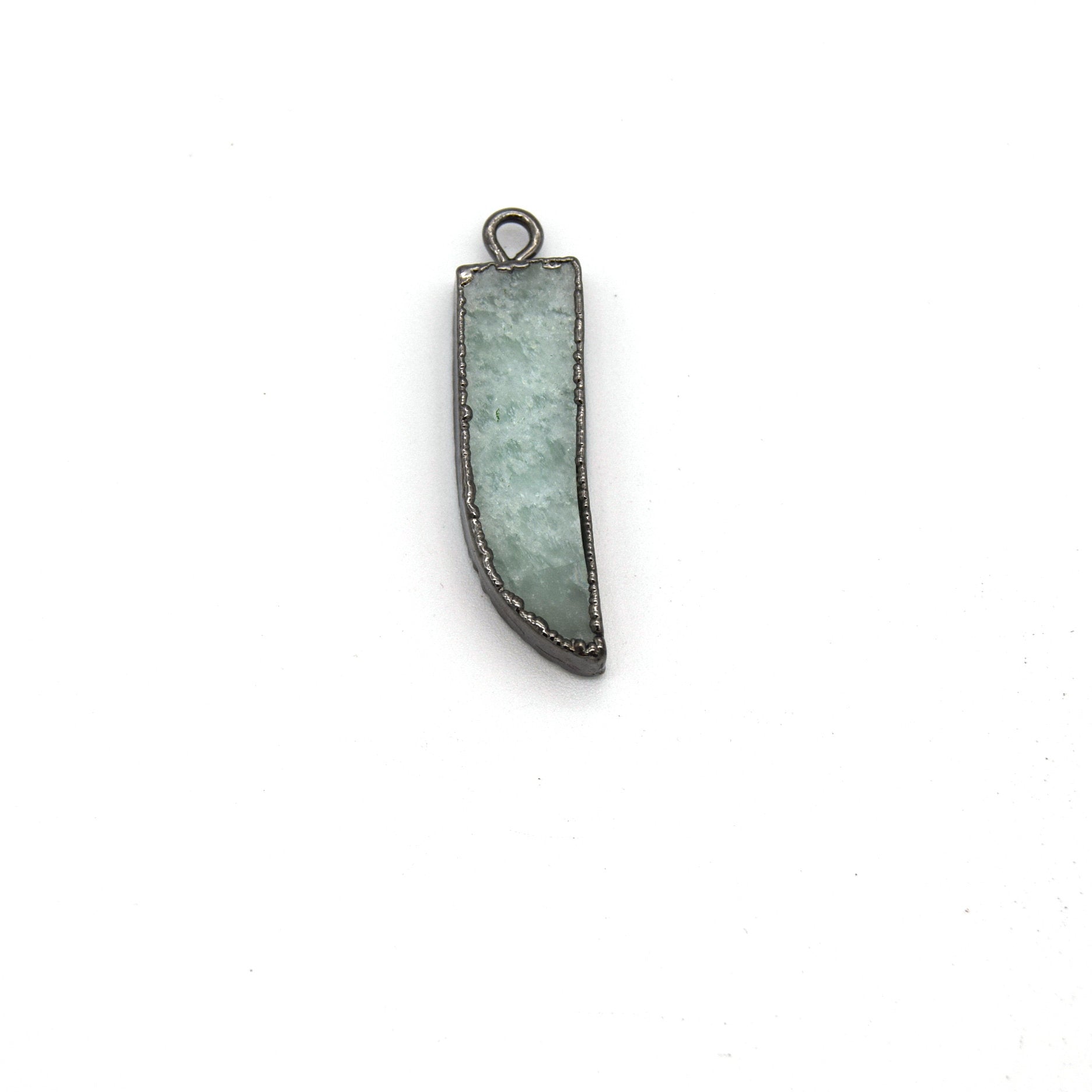 7mm x 22mm Gunmetal Plated Tusk/Fang/Horn Shaped Natural Pale Blue/Green Amazonite Pendant