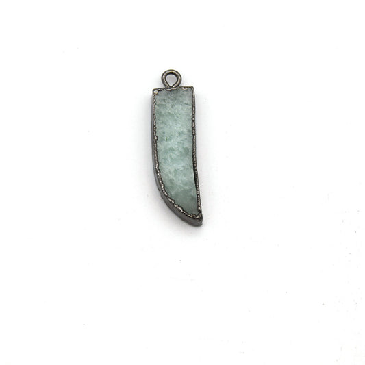 7mm x 22mm Gunmetal Plated Tusk/Fang/Horn Shaped Natural Pale Blue/Green Amazonite Pendant