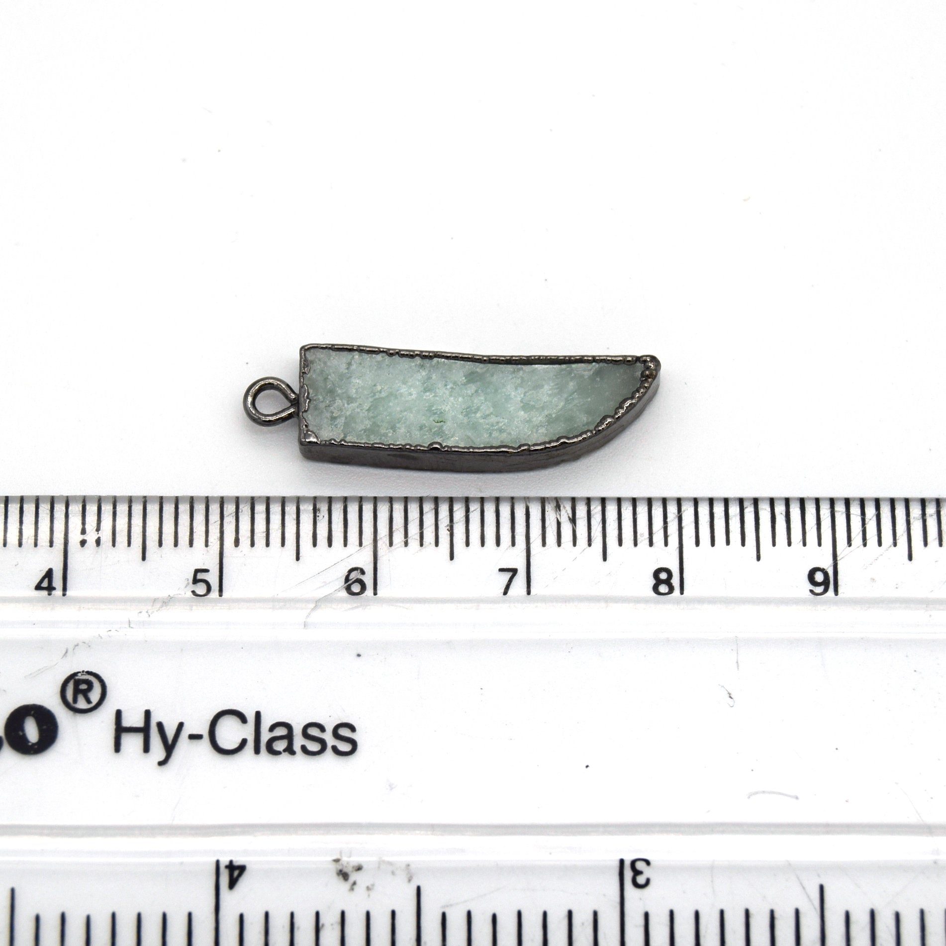 7mm x 22mm Gunmetal Plated Tusk/Fang/Horn Shaped Natural Pale Blue/Green Amazonite Pendant