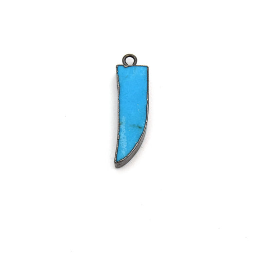 7mm x 22mm Gunmetal Plated Tusk/Fang/Horn Shaped Natural Reconstituted Turquoise Pendant