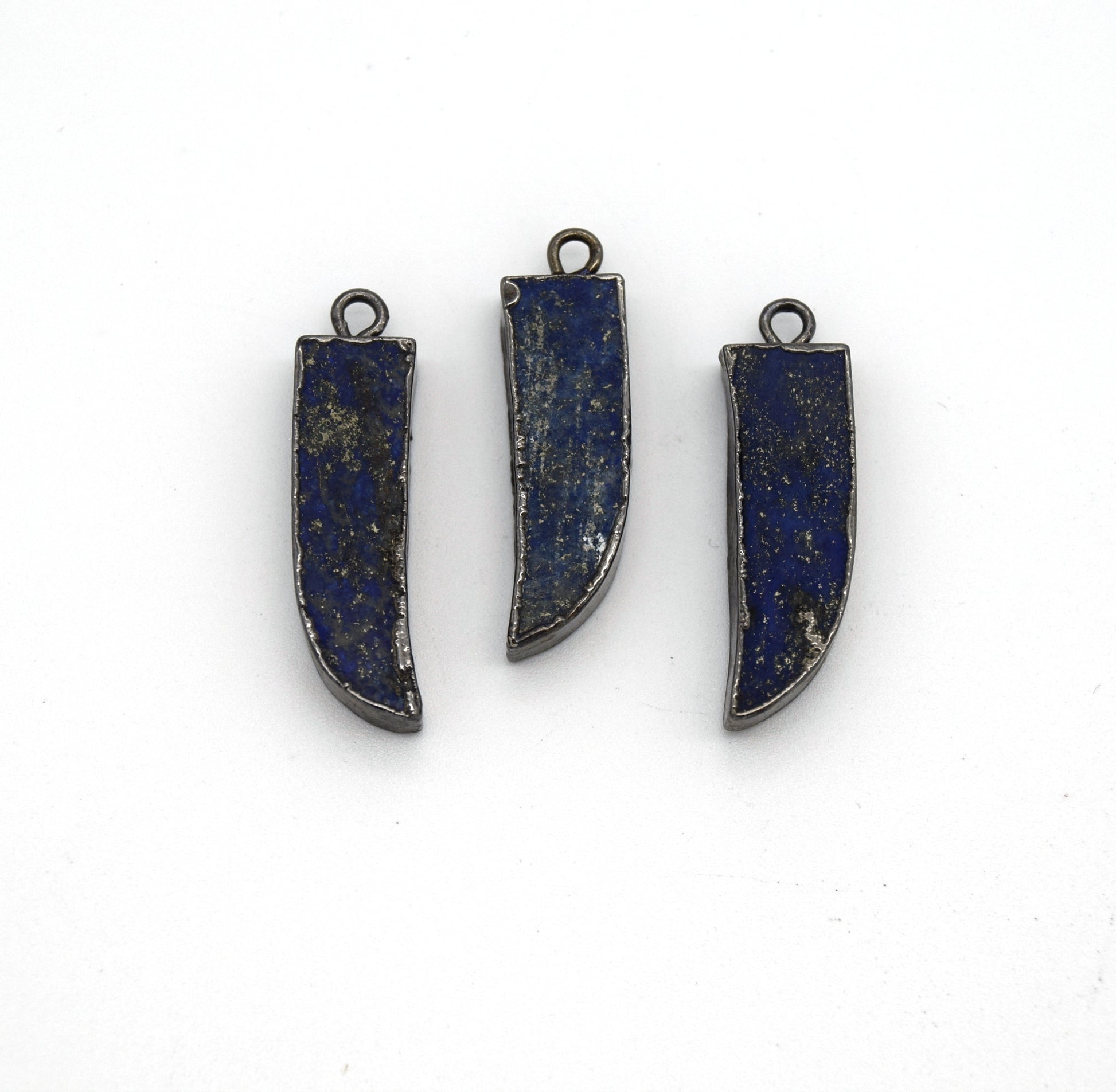 7mm x 22mm Gunmetal Plated Tusk/Fang/Horn Shaped Natural Mixed Blue/Green Lapis Lazuli Pendant