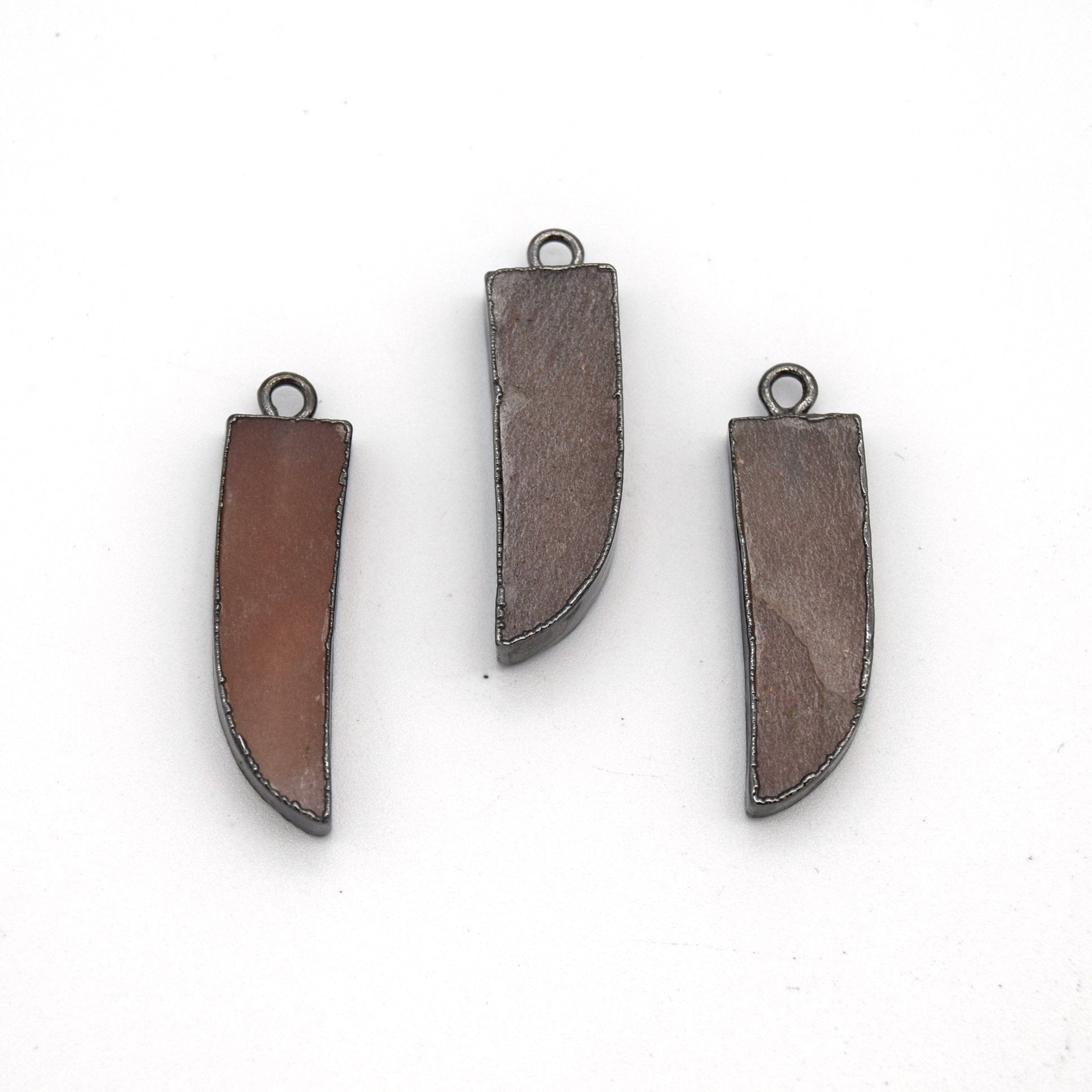 7mm x 22mm Gunmetal Plated Tusk/Fang/Horn Shaped Natural Peach Moonstone Pendant - Sold Individually