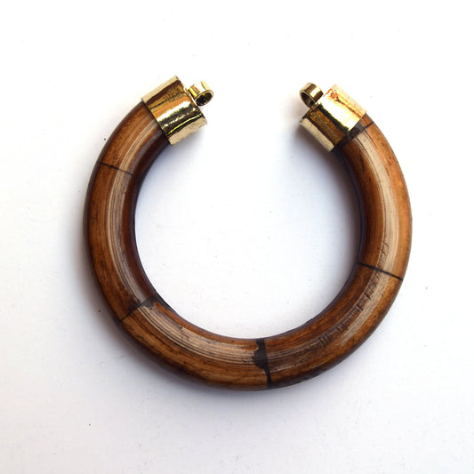 2.5" Medium Brown Double Ended Thick U-Shaped Crescent Natural Ox Bone Focal Pendant W Inward-Facing Bails ~ 60mm x 63mm -