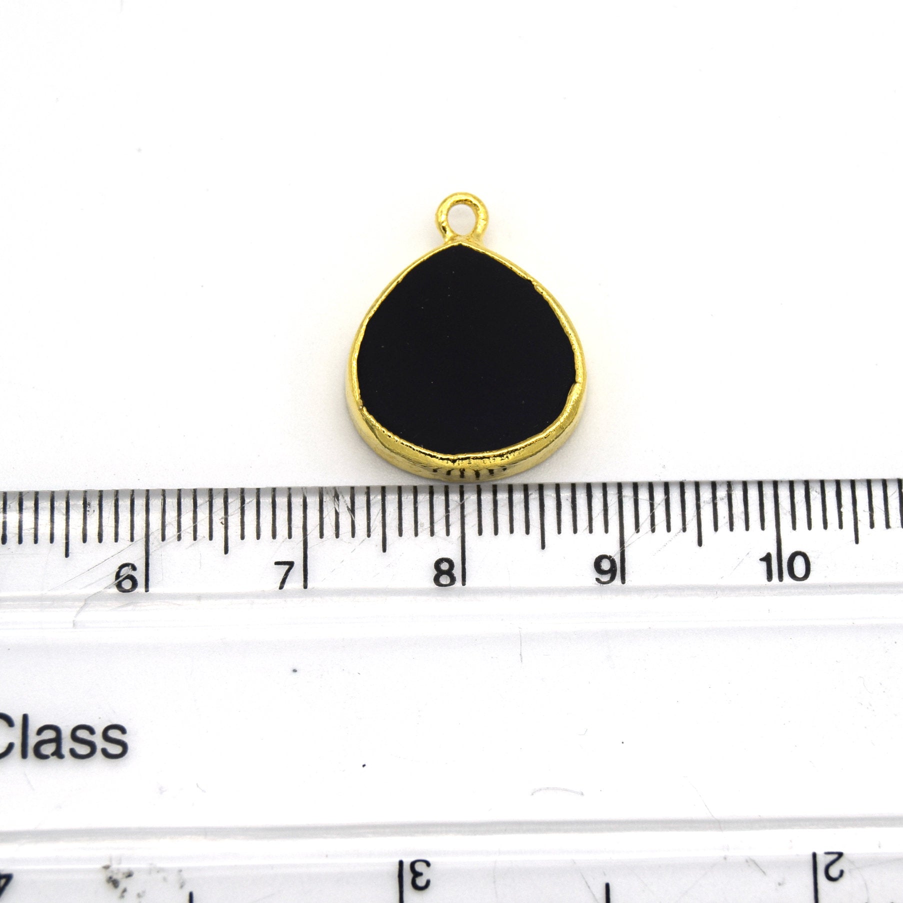 14mm x 15mm Gold Plated Flat Teardrop/Heart Shaped Black Onyx Pendants - Sold Individually